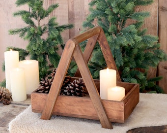 Large Unique Solid Wooden Trug with Sturdy Carry Handle 100% Reclaimed Display