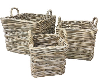 Strong & Chunky Square Log Basket With Ear Handles