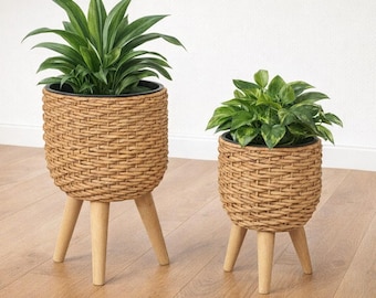 Natural Freestanding Water Hyacinth Planters With Removable Planting Area.