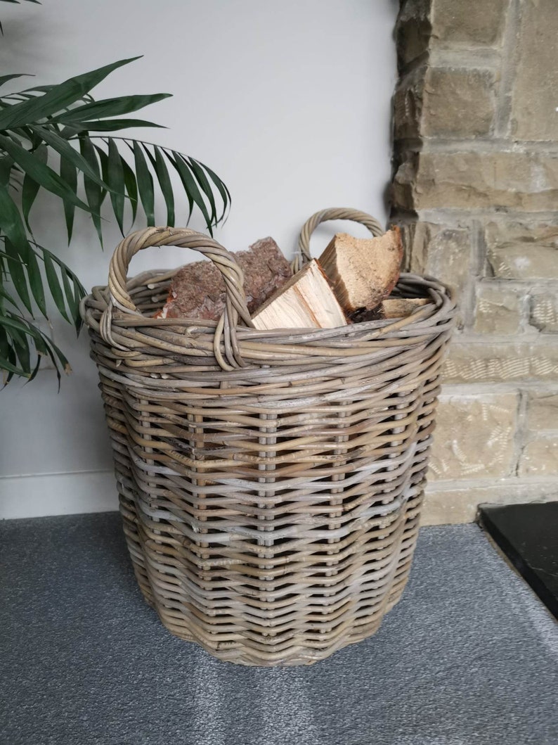 Super Strong Round Wicker Log Basket with Handles Rattan Storage Rustic Home FREE DELIVERY Bild 2