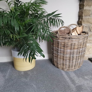 Super Strong Round Wicker Log Basket with Handles Rattan Storage Rustic Home FREE DELIVERY Bild 4