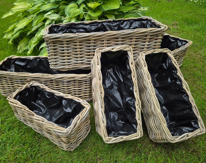 Freestanding Handcrafted Rectangular Chunky Rattan Planter - 2 sizes available