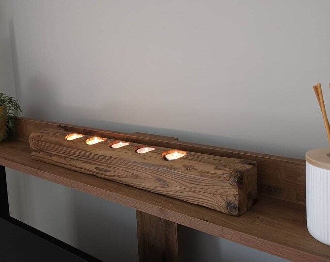 Bar Tealight Holder - Reclaimed Wood - Table Centerpiece - Candle Holder Hold 5 Tealights