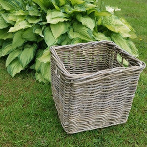 Strong & Sturdy Handmade Square Rattan Basket With Cut Out Handles - Thick Rattan Weave.