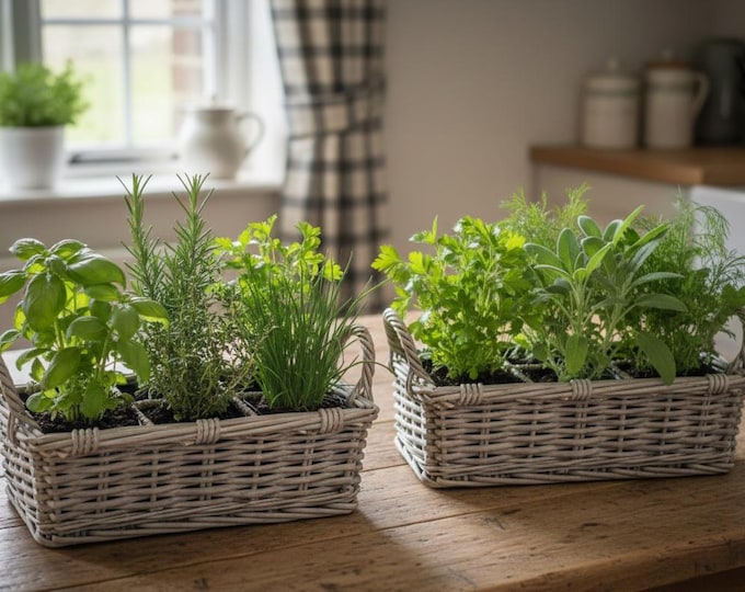 Chunky Rattan Herb Planter - Fully Lined 2 Sizes Available