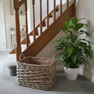 Chunky Rectangular Rattan Log Baskets With Removable Hessian Liner & Ear Handles - 2 Sizes Available