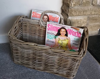 Handcrafted Rattan Magazine Holder With Carry Handle - Chunky Rattan Weave