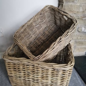 High Quality & Strong - Chunky Rattan Rectangular Log Basket / Storage.