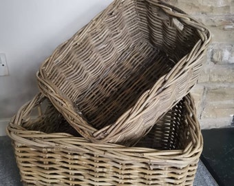 High Quality & Strong - Chunky Rattan Rectangular Log Basket / Storage.