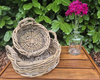 Strong Round Shallow Baskets With Handles - Set of 2