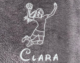 Personalisiertes Handball Spielerin Handtuch | besticktes Duschtuch mit Namen | Handballhandtuch | Geschenk für Handball Mama