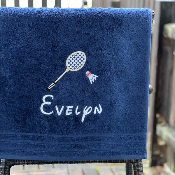 Serviette de badminton personnalisée et serviette de bain | Idée cadeau unique pour fan de badminton | brodé avec le nom | individuellement