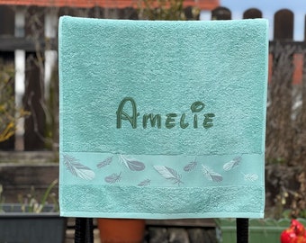 Serviette personnalisée | serviette de douche | Serviette invité | avec prénom | individuel | serviettes | serviettes de bain | Feuilles | serviette de sauna