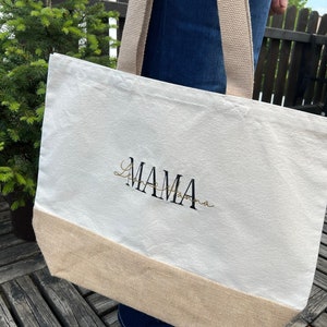 Custom Embroidered Tote bag, personalized jute bag, gift idea, gift for girlfriend, gift for grandma, godmother, mom bag, tote bag