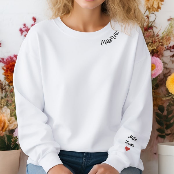 Mama Sweatshirt | Personalisiertes Mama Pullover mit Kindernamen | Geschenk für Mütter | Geschenk zum Muttertag | Geburtstagsgeschenk Mama