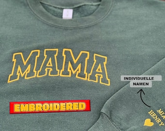 Personalisiertes Mama-Pullover | Mutter Geschenk | Sweatshirt mit Kindernamen auf dem Ärmel | Muttertagsgeschenk, Geburtstagsgeschenk Mama