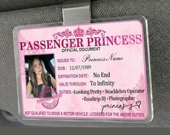 Custom Passenger Princess Card Visor Clip, Funny Car Accessory for Her, Personalized Passenger Princess License,Birthday Gift for Girlfriend