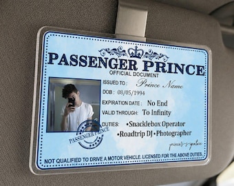 Custom Passenger Prince Car Visor Clip,Passenger Prince ID Card, Boyfriend Car Accessory,New Driver Gift for Him,Husband Birthday Gift