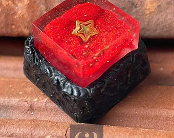 Red Gold Artisan Keycap Handmade 1U Resin Key Cherry MX ESC F1, Luxury Gold Flakes Custom Keycap, Royal Keyboard Decor, Birthday Gamer Gift