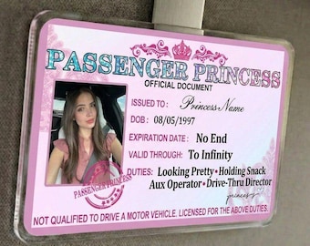 Custom Passenger Princess Official Document Visor Card, Funny Car Accessory for Her, Photo Car ID, Birthday Gift for Girlfriend Gift Idea