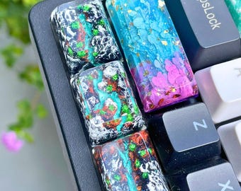 Set di tasti artigianali Snowy Mountain, profilo SA 1.25u, confezione combinata da 3 tasti in resina Glacier, modificatori per tastiera meccanica personalizzata, regalo per gamer.