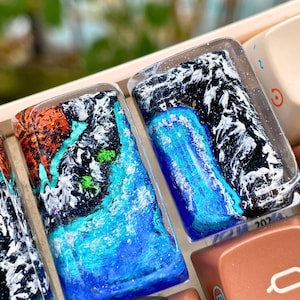 Oceanic Serenity Artisan Keycap Set - Handmade Resin Tab, Caps Lock, Left Shift, Ctrl - Coastal Theme, OEM Profile - Unique Gift for Gamers