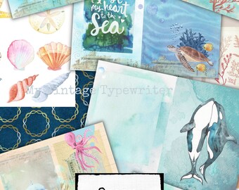 Paper Art Kit / Ocean Journal/ mermaid Journal / Junk Journal / Collage Art/ paper arts / collage sheet / printable/Art Journal/ download