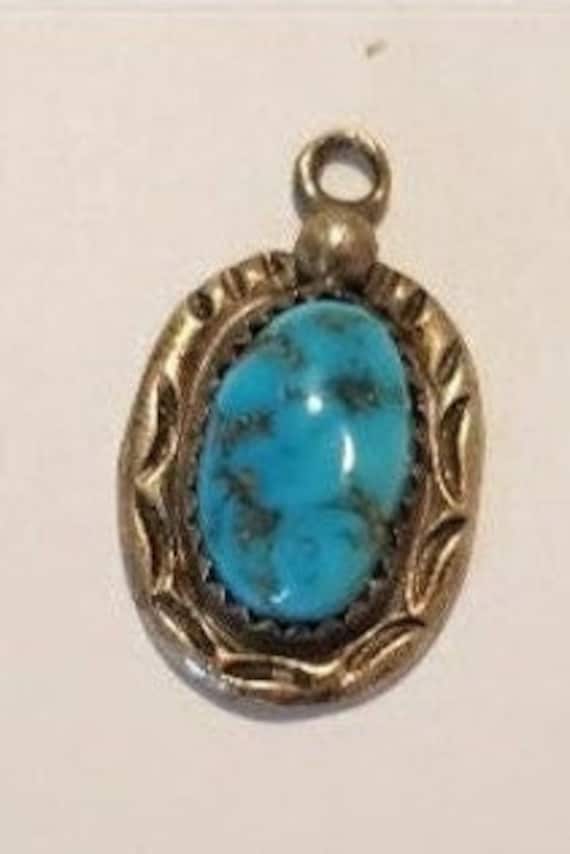 Navajo turquoise pendant, custom made, 1980 s, vi… - image 1