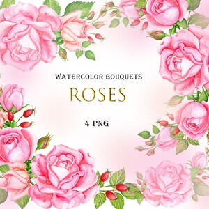 Watercolor Compositions of Roses. Floral bouquet. Instant download. Hand painted floral clipart. Wedding floral clip art.