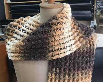 Woman's Scarf, White/Beige/Brown, Wool Mix