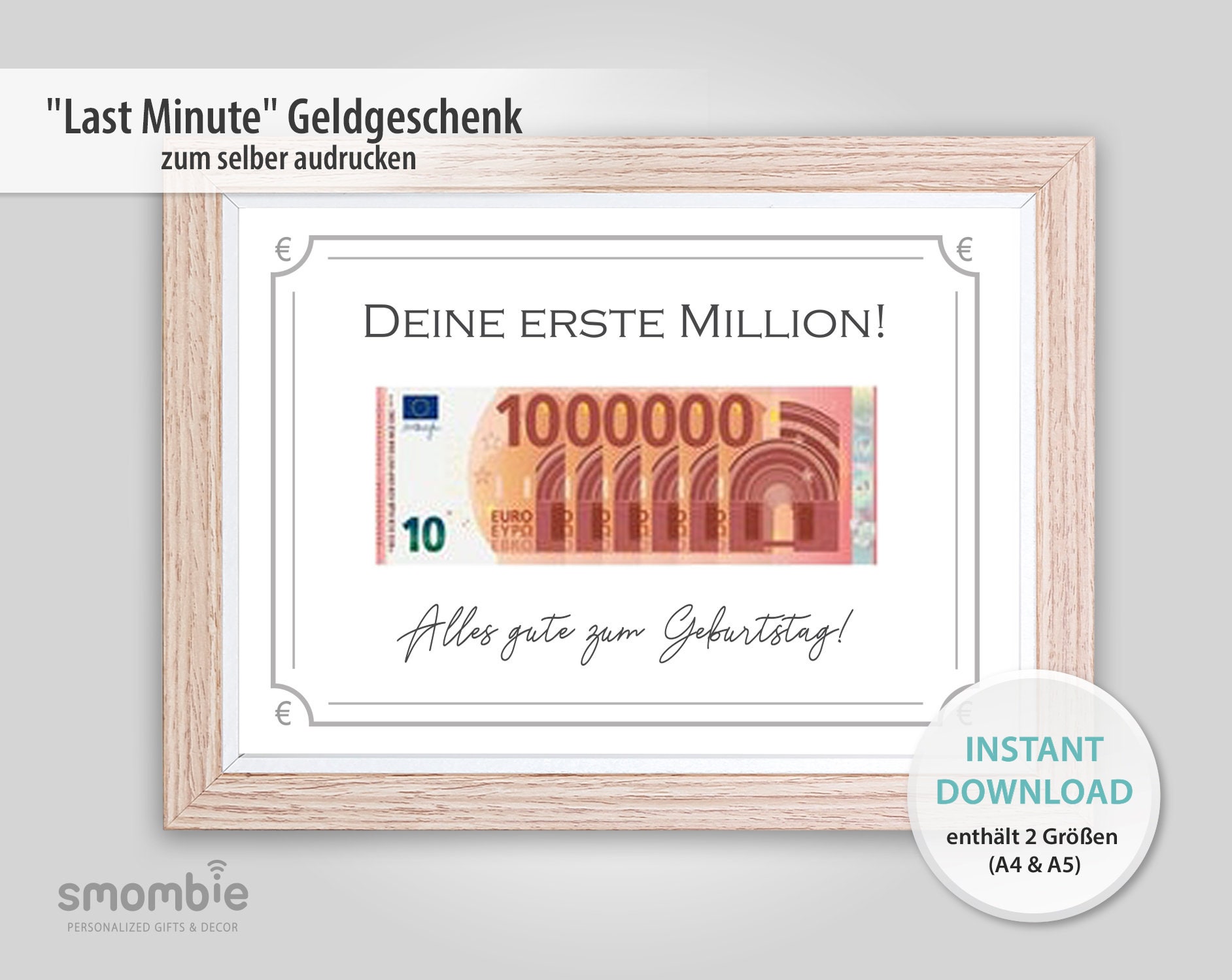 Last Minute Geldgeschenk Deine erste Million DIY Vorlage  Etsy