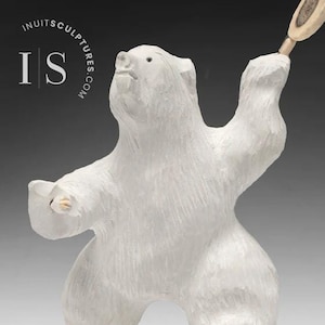 7&quot; Drum Dancing Bear by Lucassie Nakoolak *Fifteen Luv*  Inuit Sculpture Soapstone art Inuit Original Inuit Carving Stone New