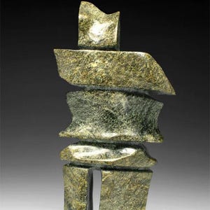 12" Inukshuk by Isa Oqutaq *The Thinker* Inuit Sculpture Soapstone art Inuit Original Inuit Carving Serpentine Stone New Canadian Idea New