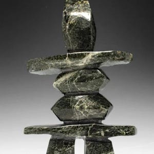 9" Inukshuk by Matiusi Kimgwatsiaq *Headwaters* Inuit Sculpture Soapstone art Inuit Original Inuit Carving Stone New Canadian Idea New
