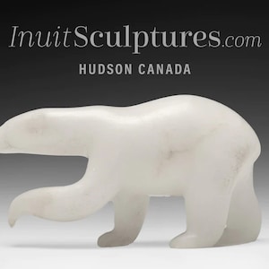 7&quot; Walking Polar Bear by Quaraq Nungusuituq *Cloud* Inuit Sculpture  art Inuit Original Inuit Carving White Stone New Canadian Gift