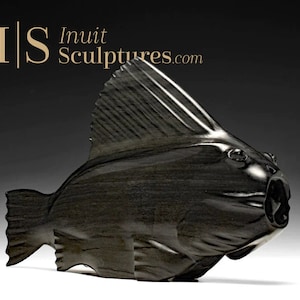 12&quot; Black Fish by Elijah Kavik *Beta* Inuit Sculpture Soapstone Inuit Original Inuit Carving Serpentine Stone New Canadian Gift