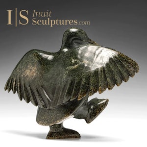8&quot; SIGNATURE Dancing Goose by Pudlalik Shaa *Chamberland”  Inuit Sculpture Soapstone art Inuit Original Inuit Carving Serpentine Stone