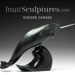 16&quot; Museum Calibre Narwhal by Paul Malliki *Kingsman* Inuit Sculpture art Inuit Original Inuit Soapstone Carving Serpentine New Canadian