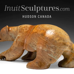 17&quot; Walking Bear by Jonasie Faber *Cinnamon* Brown Inuit Sculpture Stone art Original Inuit Carving Stone, New, Canadian