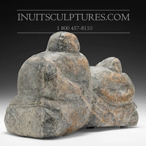 12&quot; Mother and Child by Angela Iqulik *Bonded* Inuit Sculpture Soapstone art Inuit Original Inuit Carving Serpentine Stone New Canadian