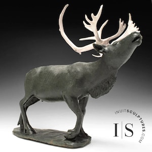 22&quot; Museum Calibre Caribou by Paul Malliki *His Majesty* Inuit Sculpture art Inuit Original Inuit Soapstone Carving Serpentine New Canadian