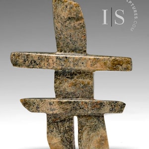 4" Inukshuk by Adamie Quamagiaq *Bronze Medal* Inuit Sculpture Soapstone art Original Inuit Carving Serpentine Stone New Canadian Gift Idea