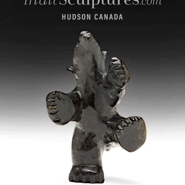 4" Dancing Bear by Mathewsie Kingwatsiaq *Hippity Hop* Original Inuit Sculpture, Cape Dorset Art, Canadian Eskimo Serpentine Carvings, New