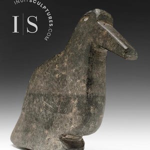 Vintage 7&quot; Wolf by Andy Miki *Gunner* Inuit Sculpture art Inuit Original Inuit Soapstone Carving Marble Stone Canadian