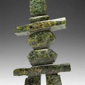 7" Inukshuk by Matiusi Kimgwatsiaq *Kimgwatsiaq No. 1* Inuit Sculpture Soapstone art Inuit Original Carving Stone New Canadian Idea New