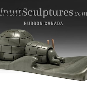 9&quot; Igloo Scene by Joe Sala *Back Door Entrance*  Sanikiluaq Original Inuit Sculpture, Arctic Art, Canadian Eskimo Carving, New Gift Idea