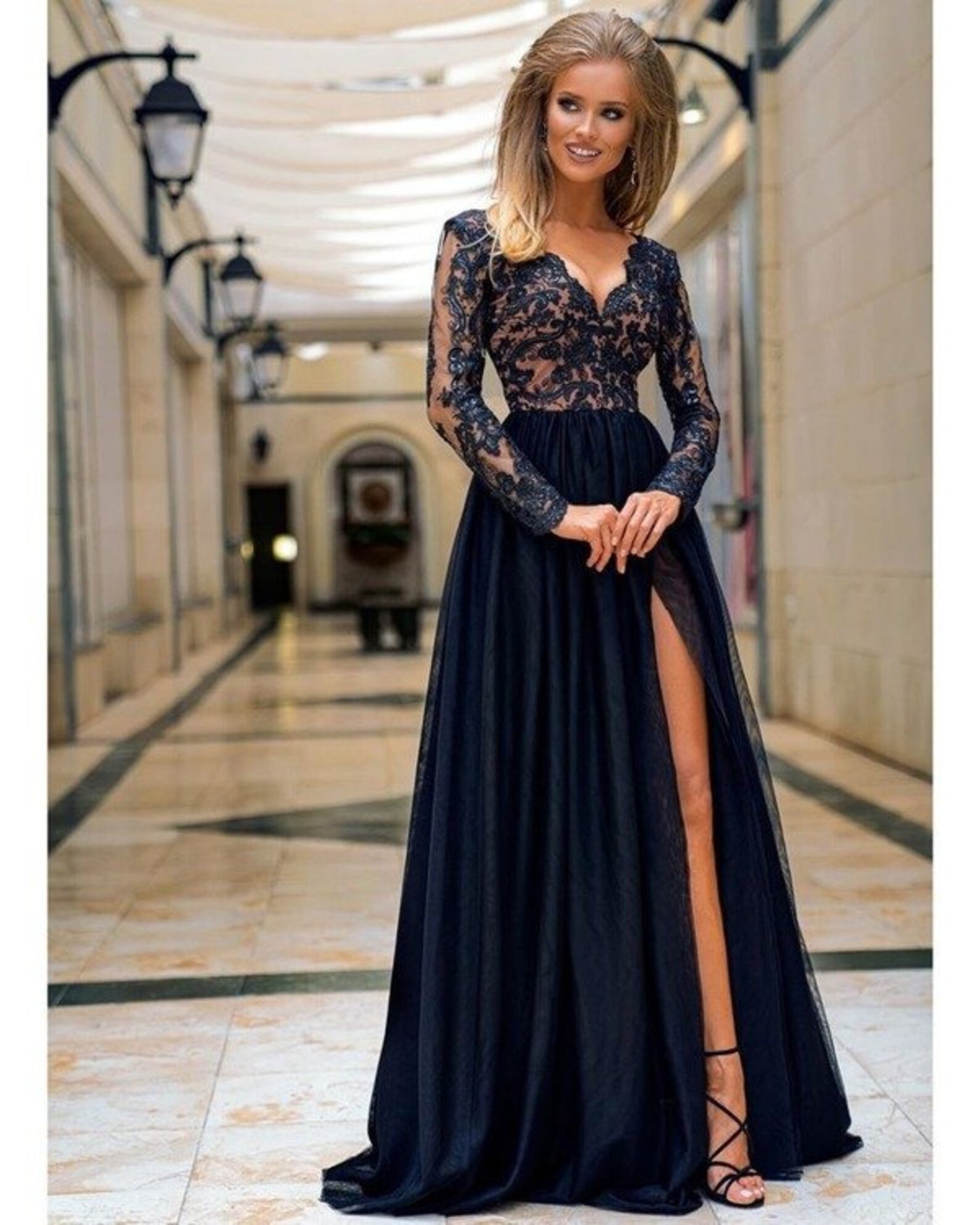 Cocktail Party Guest Lace Dress/Long Sleeve Graduation Prom | Etsy