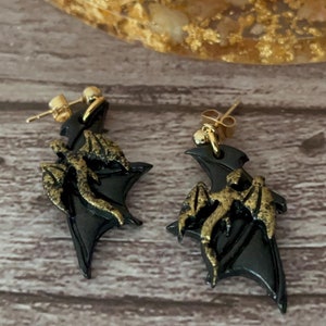 Dragon Earrings | Fourth Wing Inspired Earrings | Handmade Polymer Clay Earrings | Gold & Black Dragons | Gifts for Fantasy Romance Readers