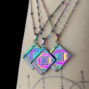 Book Necklace : Colorful Book Pendant, Rainbow Steel, Mystic Color, Bookish Necklace, Journal Grimoire Cookbook