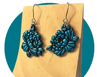Peony Earrings, Handmade Polymer Clay Dark Academia and Whimsigoth Earring - Unique Jewelry Gifts